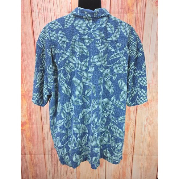 Tommy Bahama Mens Blue-Green Leaf Print Hawaiian Shirt XXL - Picture 2 of 6